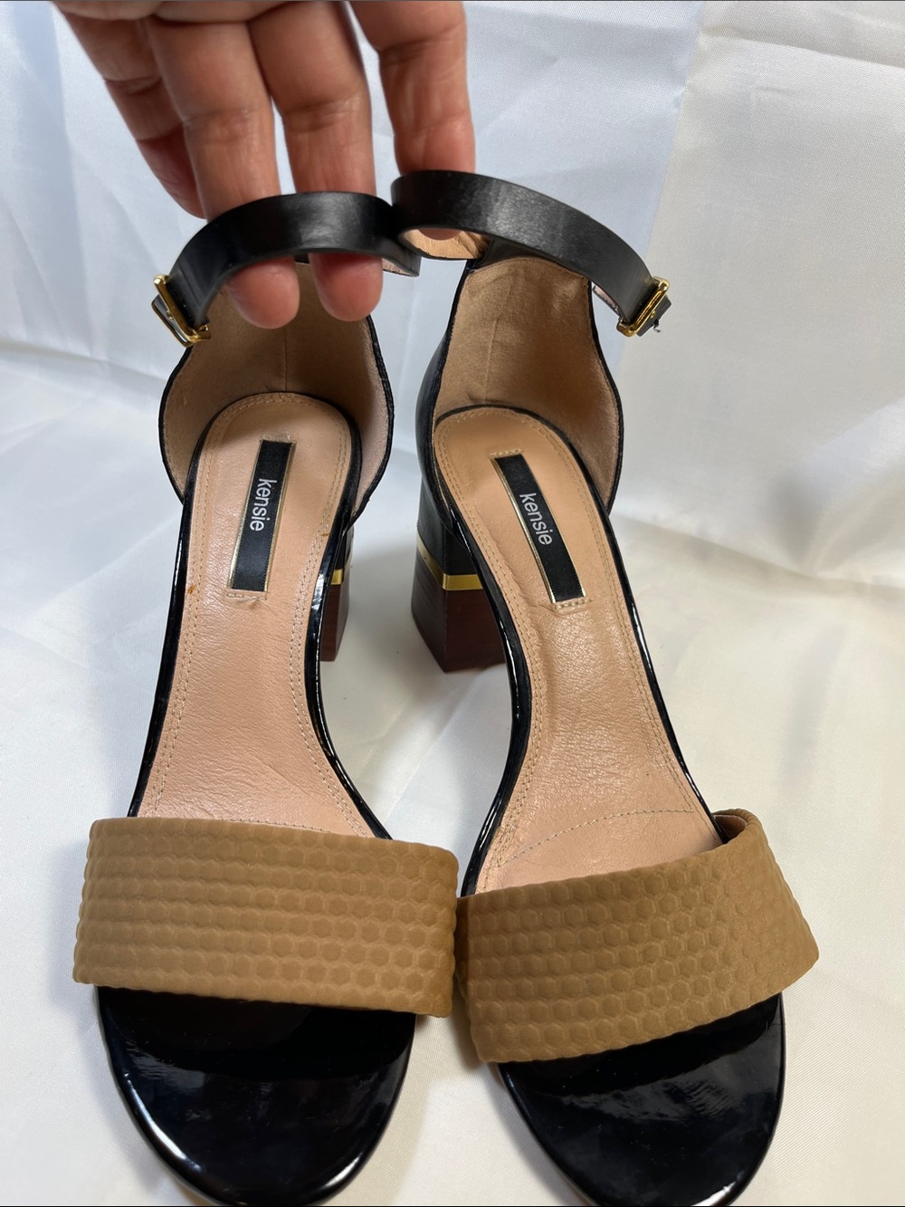 Kensie Black and Brown Two-Tone Block Heel Sandals